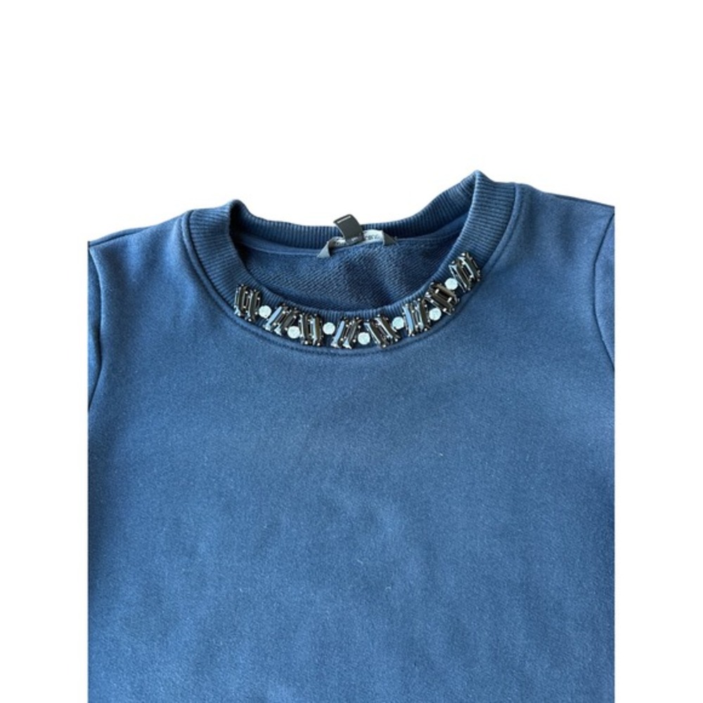 Banana Republic Sweatshirt Womens S Blue Embellished Jewel Neck Pullover Cozy